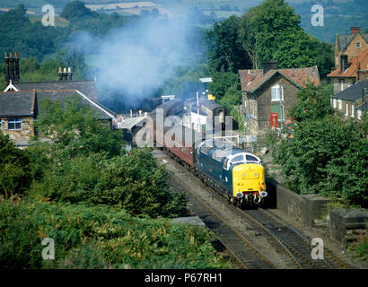 North Yorkshire Moors Railway. Nr. 55009 "Alycidon' Blätter Grosmont mit dem 14.55 Service für Pickering. 30. August 1983. Stockfoto