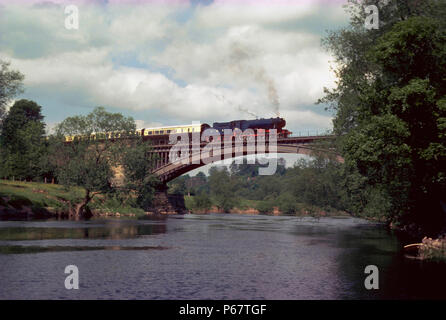 Die Severn Valley Railway. Nr. 600 Gordon kreuze Victoria Bridge en Route für Bewdly mit einem makellos Rake von Schokolade und Sahne Trainer. 04.06.1977. Stockfoto