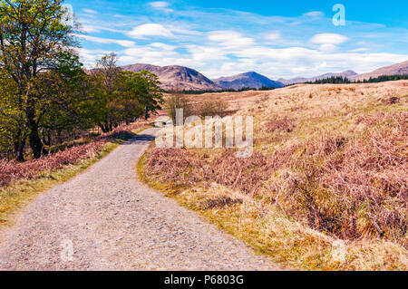 Mit Blick auf den West Highland Way, wie sie Ansatz Rannoch Moor, Schottland Stockfoto