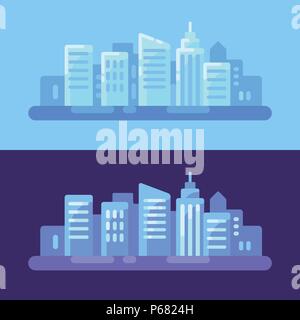 Moderne Stadt Tag und Nacht Hintergrund. Stadtbild flachbild Abbildung banner Stock Vektor