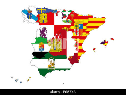 Bild der Karte von Spanien durch Computer mit Design Software entworfen, mit weißem Hintergrund Stockfoto
