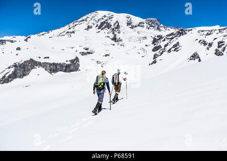 Menschen wandern die Muir Schnee auf der Südseite des Mt. Rainier, Mt. Rainier National Park, Washington, United States. Stockfoto