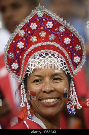 Knittelfeld, Russland. 28 Juni, 2018. Ein Fan von Panama ist vor der 2018 FIFA World Cup Gruppe G Match zwischen Panama und Tunesien in Knittelfeld, Russland, Juni 28, 2018 gesehen. Credit: Lui Siu Wai/Xinhua/Alamy leben Nachrichten Stockfoto