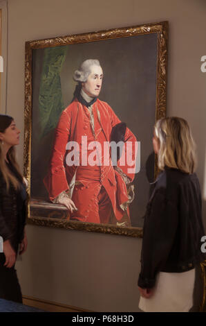 London, Großbritannien. 29 Jun, 2018. Ein Foto für Bonhams Alte Meister Verkauf fand in New Bond Street in London statt. Hogarth, London (1726-1770) Porträt von Robert Francis Burdett, 4 bt., drei Viertel Länge bei £ 25.000 - 35.000 geschätzt. Der Verkauf selbst erfolgt am Mittwoch, den 4. Juli um 14:00 Uhr Credit: Keith Larby/Alamy leben Nachrichten Stockfoto