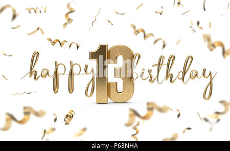 Glücklich 13. Geburtstag gold Gruß Hintergrund. 3D-Rendering Stockfoto