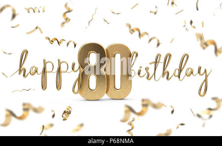 Happy 80th birthday gold Gruß Hintergrund. 3D-Rendering Stockfoto