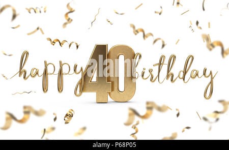 Happy 40th birthday gold Gruß Hintergrund. 3D-Rendering Stockfoto
