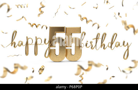 Happy 55th birthday gold Gruß Hintergrund. 3D-Rendering Stockfoto