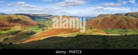 Blick von Beda fiel in Richtung Ullswater und Hallin fiel im Nationalpark Lake District, Cumbria, England. Stockfoto