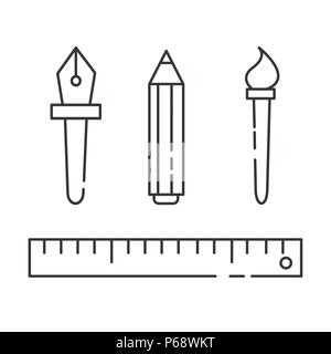 Vector Linear Grafik Design Icons - Lineal, Pinsel, Bleistift, Stift. Hohe Qualität, schwarzer Outline Logo für Web site Design, mobile Apps. Vektor illustrati Stock Vektor