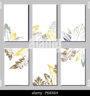 Sammlung von Vektor Vorlage Aufkleber, Visitenkarten, Grußkarten und Banner mit Home Pflanzen, Blumen und Kräutern. Business Reihe von Designvorlagen Layout, mockup Design für Kosmetik. Stock Vektor