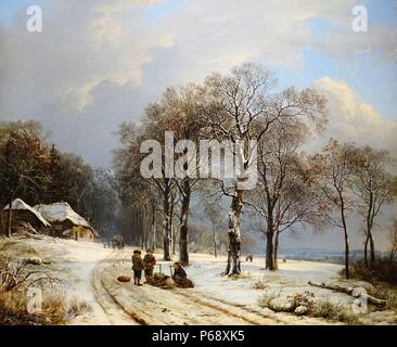 Gemälde mit dem Titel "Winterlandschaft" Painted von Barend Cornelis Koekkoek (1803-1862) Landschaft niederländischer Künstler. Datiert 1838 Stockfoto