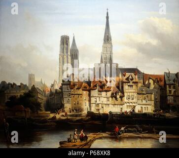 Gemälde mit dem Titel "Die Quay de Paris in Rouen' von Johannes Bosboom (1817-1867) niederländischer Maler und Wasser - kolorist der Haager Schule gemalt. Vom 1839 Stockfoto