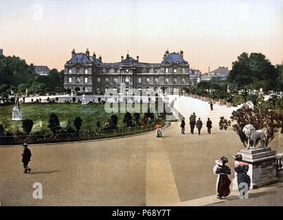 Farbfoto des The Palace & Jardin du Luxembourg, Paris, Frankreich. Datiert 1895 Stockfoto