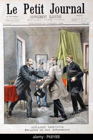 FrontPage von "Le Petit Journal", Alfred Dreyfus und seine Verteidiger. Die Dreyffus Affäre war ein politischer Skandal, die Frankreich seit vielen Jahren während des späten 19. Jahrhunderts geteilt. Vom 1899 Stockfoto