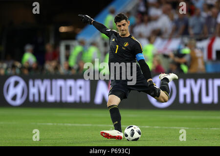 Der belgische Torhüter Thibaut Courtois beim Spiel der FIFA Fußball-Weltmeisterschaft der Gruppe G im Kaliningrad-Stadion. DRÜCKEN SIE VERBANDSFOTO. Bilddatum: Donnerstag, 28. Juni 2018. Siehe PA Story WORLDCUP England. Bildnachweis sollte lauten: Aaron Chown/PA Wire. Stockfoto