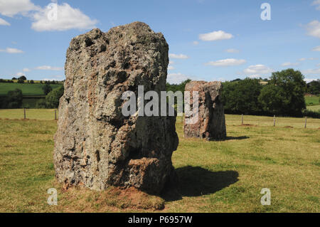 Alte Ministerium der Werke von Stanton zeichnete Standing Stones in Somerset. Die Steine sind jetzt gepflegt English Heritage und sind für Besucher geöffnet. Stockfoto