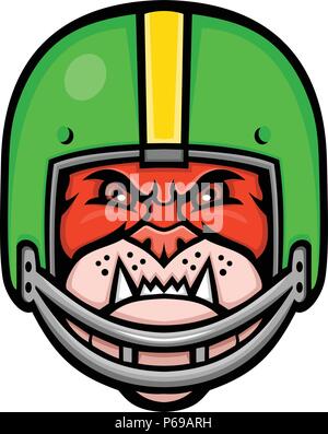 Sport Maskottchen Symbol Abbildung: Leiter einer Bulldogge, das Tragen eines American Football oder bratrost Helm von vorne auf dem isolierten Hintergrund betrachtet in retro Stock Vektor