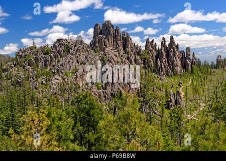 Gebrochene Felsen und Klippen in der Nadeln und die Türme des Doms Sektion der Black Hills im Custer State Park in South Dakota Stockfoto