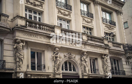 'La France, Journal du Soir" Verwaltungsgebäude der Pariser Abendzeitung 'La France' in 142 Rue Montmartre, Paris, Frankreich Stockfoto