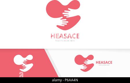 Vektor Herz und Hände logo Kombination. Liebe und Umarmung Symbol oder Icon. Einzigartige, romantische und umarmen Logo Design Template. Stock Vektor
