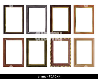 Satz von leeren Bilderrahmen mit freier Platz im Innern, isoliert auf Weiss. Stockfoto