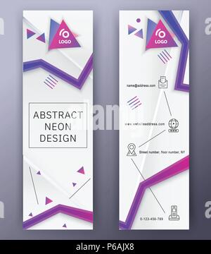 Vertikale weiße Fahnen mit neon blau rosa abstrakt Design Elemente., dünne Symbole. Vektor Technologie Hintergrund. Stock Vektor