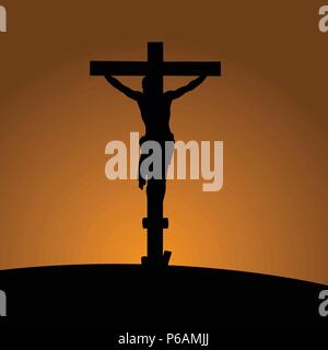 Silhouette der Kreuzigung mit Jesus Christus Stock Vektor