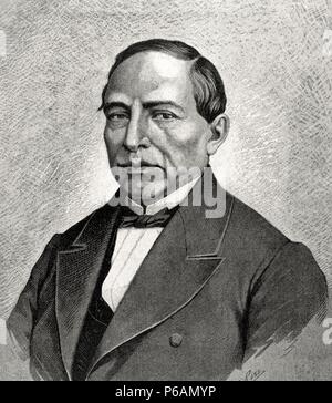 Benito Pablo Sonnenaufgang rez Garci a (1806 - 1872). Mexikanischen Rechtsanwalt und Politiker der Zapoteken. Präsident von Mexiko. Er widerstand der französischen Besetzung von Mexiko, stürzte der Zweiten mexikanischen Kaiserreich. Die Republik wiederhergestellt. Kupferstich von S. Ross. 'La Ilustracion Iberica", 1885. Stockfoto