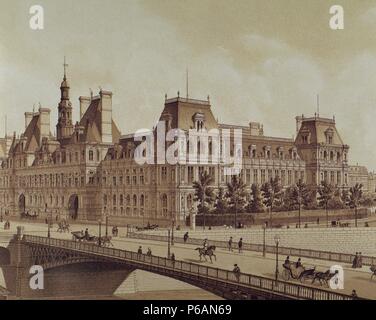 Frankreich. Paris. Das Hotel de Ville, das Gebäude der lokalen Stadtverwaltung. Lithographie. 1883. Stockfoto