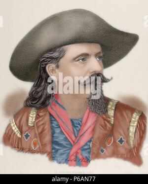 Buffalo Bill (1845-1917). Amerikanischer Soldat. Gravur in der Abbildung, 1890. Farbige. Stockfoto