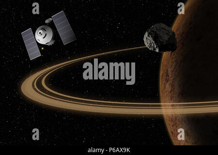 Raumschiff fliegen zu unbekannten Planeten, Sterne und Nebel im Weltall. Die Erforschung des Weltraums. Stockfoto