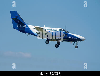 Eine Cessna 406 von Atlantic Airlines Ltd Anfahren/Landung auf dem Inverness Dalcross Flughafen im Norden von Schottland. Stockfoto