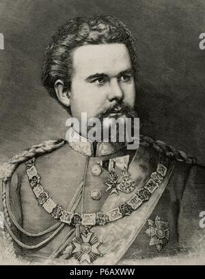 Ludwig II von Bayern (1845-1886). Kupferstich von Rico. Die spanischen und amerikanischen Illustration, 1886. Stockfoto