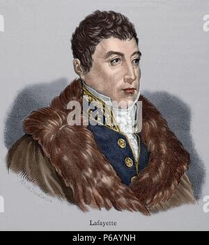 Marquis de La Fayette (1757-1834). Französischer Militär und Politiker. Gravur. Geschichte von Frankreich, 1883. Farbige. Stockfoto