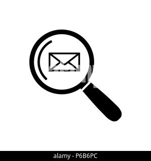 E-Mail Symbol Suche in flachen Stil. Mail Suche Symbol auf weißem Hintergrund. Simple Mail Suche abstrakte Symbol in Schwarz. Vector Illustration für g Stock Vektor