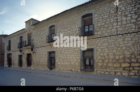 Spanien. Die Region Kastilien-La Mancha. Mota del Cuervo. Katalonien. Manor House. Fassade. Provincie von Cuenca. Stockfoto