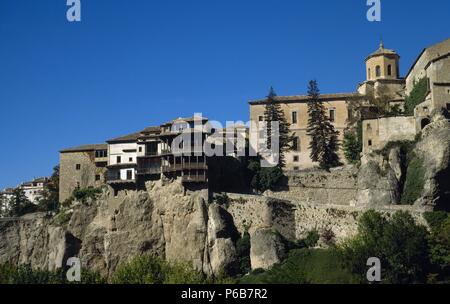 Spanien. Kastilien-La Mancha. Cuenca. Hängende Häuser. 15. Jahrhundert. Stockfoto