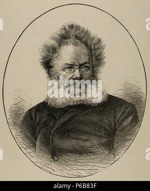 Henrik Ibsen (1828-1906). Norwegischer Dramatiker. Gravur in der katalanischen Abbildung, 1893. Stockfoto