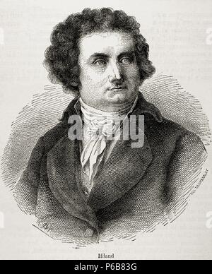 August Wilhelm Iffland (1759-1814). Deutscher Schauspieler und Dramatiker. Gravur in unserem Jahrhundert, 1883. Stockfoto