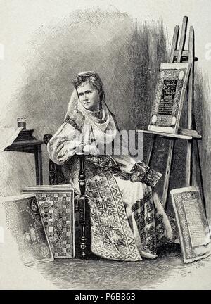 Elisabeth von Wied (1843-1916). Queen Consort von Rumänien. Gravur in der iberischen Abbildung, 1888. Stockfoto