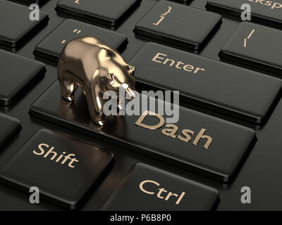 3D-Render von Computer Tastatur mit Dash button und Tragen. Cryptocurrencies Konzept. Stockfoto