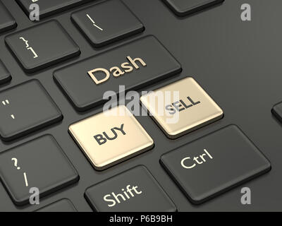 3D-Render von Computer Tastatur mit Dash". Cryptocurrencies Konzept. Stockfoto