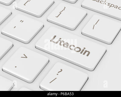 3D-Render von Computer Tastatur mit LITECOIN drücken. Cryptocurrencies Konzept. Stockfoto