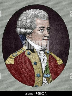 John Paul Jones (1747-1792). Schottische Seemann und die Usa erste Gut naval Fighter in der Amerikanischen Revolution bekannt. Gravur. Gefärbt. Stockfoto