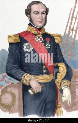 Ferdinand Alphonse Hameln (1796-1864). Französischer Admiral. Gravur in der Universalgeschichte. des 19. Jahrhunderts. Farbige. Stockfoto