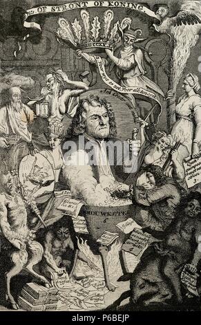 John Law (1671-1729). Schottischer Ökonom. Niederländische satirische Gravur. Stockfoto