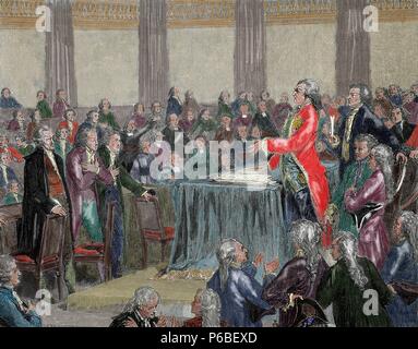 Frech-Revolution 1787-1799.  Louis XVI war gezwungen, die Verfassung von 1791 von der Nationalversammlung. Kupferstich von Meyer Heine, 1900. Farbige. Stockfoto