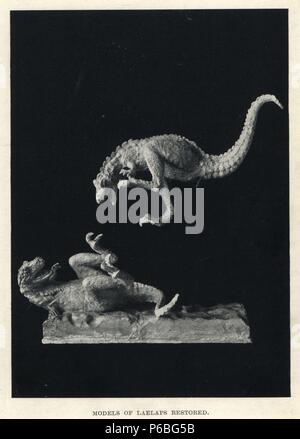 Modelle der Kämpfe Laelaps, Dryptosaurus aquilunguis, auf der Abbildung Charles R. Knight's. Von H. N. Hutchinson's 'ausgestorbenen Monster und Kreaturen von anderen Tagen", Chapman und Hall, London, 1897. Stockfoto