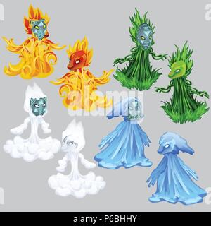 Einstellen der Symbole der Elemente Wasser, Luft, Erde und Feuer, auf einem grauen Hintergrund. Astrologische Symbole. Vector Illustration. Stock Vektor